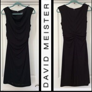 David Meister Black Sleeveless Draped Midi Dress